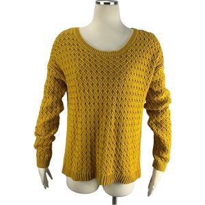 Old Navy M Medium Sweater Hi Lo Yellow Mustard Crew Weave